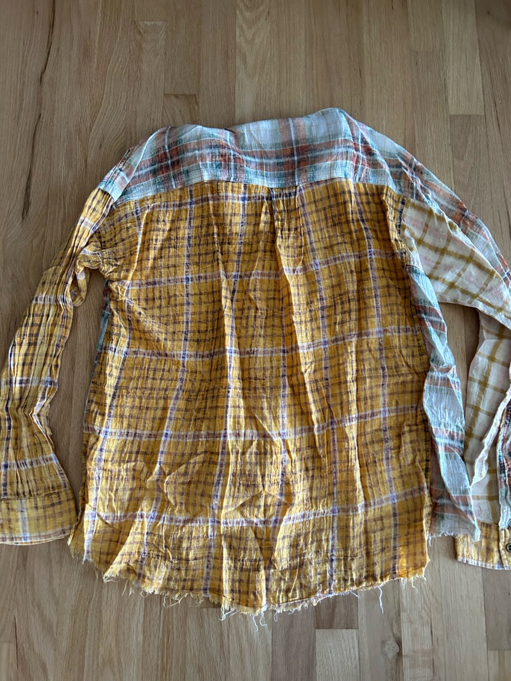 Mystree Yellow & White Plaid Cotton Raw Hem Flannel Button Up Shirt medium - Picture 9 of 11